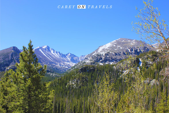 View of Snowy Mountains near Dream Lake in Rocky Mountain National Park