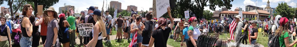 A panoramic shot I took as a part of the crowd at the No Kings protest in Kansas City Missouri on June 14, 2025.