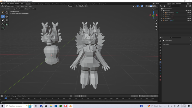 Two versions of the Charlie model. One is the original and the other is a WIP version with just a head and torso.