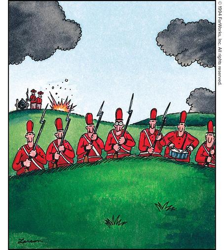 Bunker Hill, June 17, 1775: An unfortunate twist of fate for one young redcoat, Charles “Bugeyed” Bingham, was not knowing that the opposing American general had just uttered the historic command, “Don’t fire until you see the whites of their eyes.”