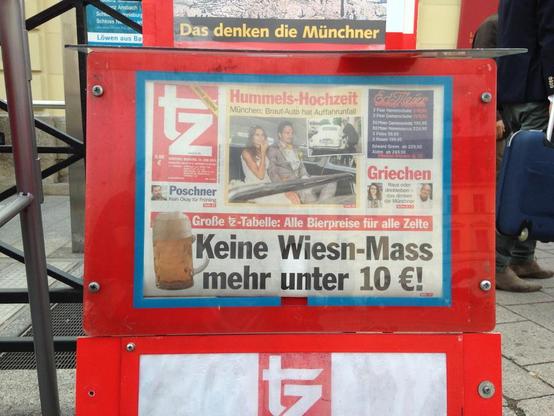 Tabloid cover: Keine Wiesn-Mass mehr unter 10 €! 