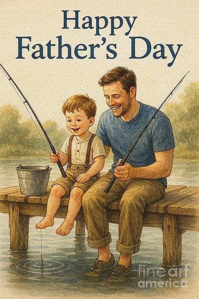HAPPY FATHERS DAY TO ALL THOSE AMAZING DADS

A father and son sit happily on a wooden dock, fishing together in a serene setting. The scene captures a joyous moment with a "Happy Father's Day" message above them.

THE FINE ART AMERICA LOGO WILL NOT APPEAR ON PURCHASED PRINTS OR PRODUCTS.