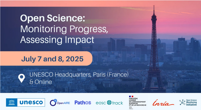 Banner of the event in blue and pink, with the Eiffel tower