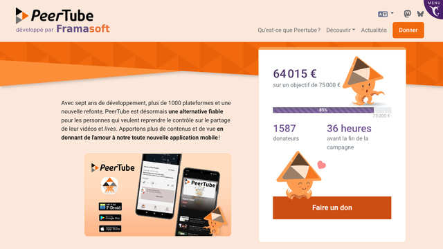 Copie d'écran de la collecte PeerTube