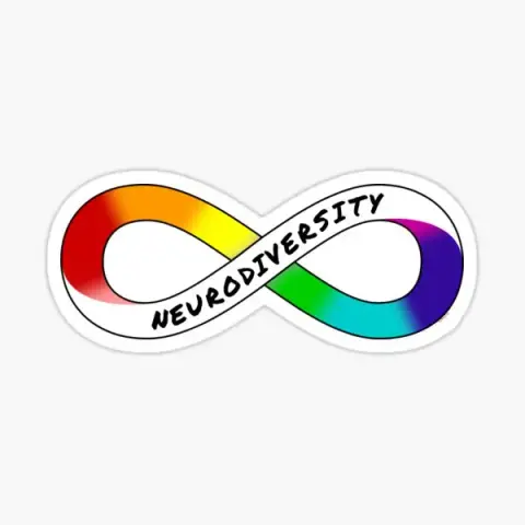 Bild zeigt regenbogenfarbenes Unendlichkeitszeichen mit der Aufschrift in schwarz "Neurodiversity"