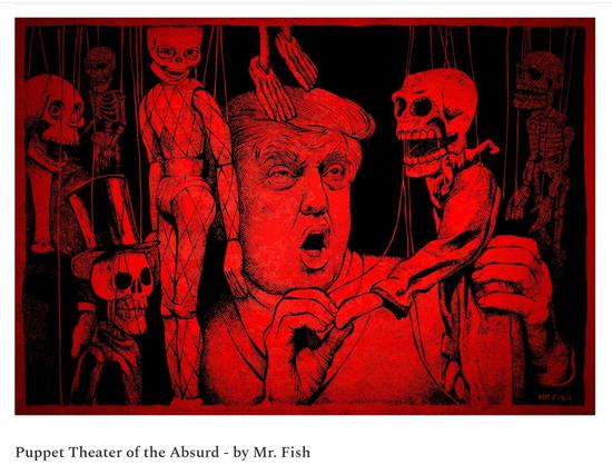 Cartoon of Trump with puppets