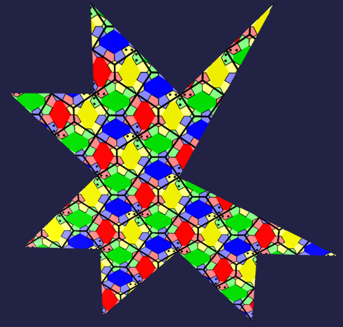 A star (an unfolded cube) with a turtle tiling and a Cairo tiling overlay