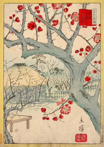 Woodblock print of ume blossoms.

Image thanks - https://ukiyo-e.org/