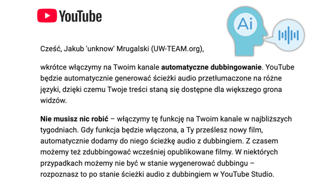 YouTube udostępnia "Dubbing AI"