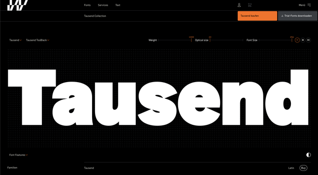 “Tausend“, written in Tausend in the font weight “TooBlack”.