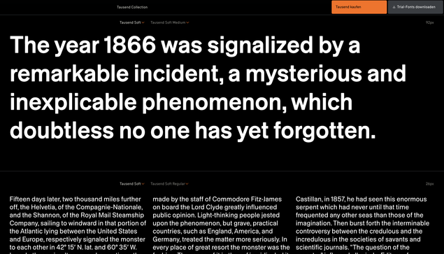 Two sections of text written in Tausend. One paragraph is larger, the text below is smaller and set in three columns.