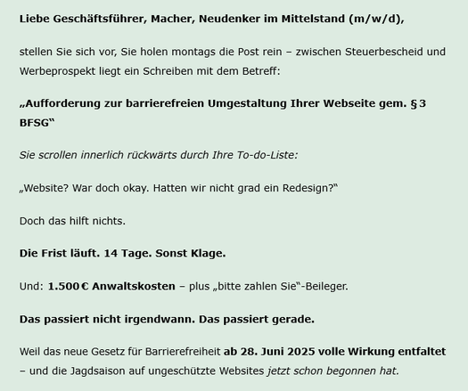 Auszug einer Spam-Mail, die mit Abmahnungen und Anwaltskosten droht.