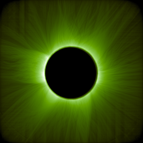A black sun with greenish rays