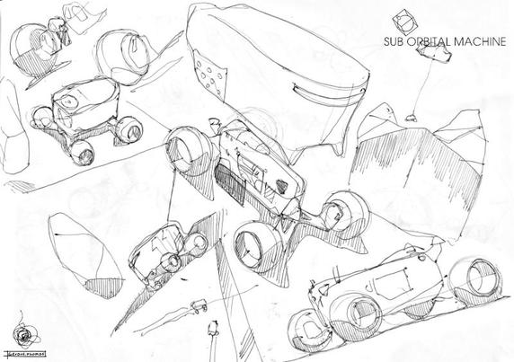 Concept sketchwork for a scifi vehicle