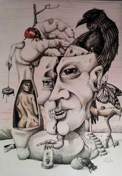 Pen and colour pencils on Paper