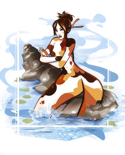 Digital drawing of a koi mermaid.