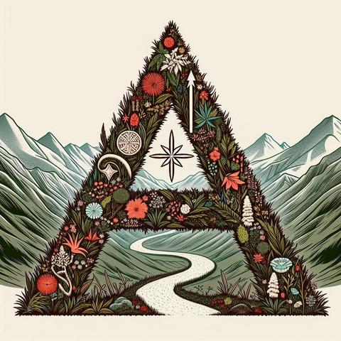 ②« Generated by BingImageCreator »
Art of a mountain path in the shape of "The Way Of *(Asterisk)." The characters, decorated with plants and flowers, represent the laws of nature.