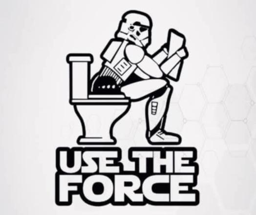 Stormtrooper on toilet with magazine

USE THE FORCE