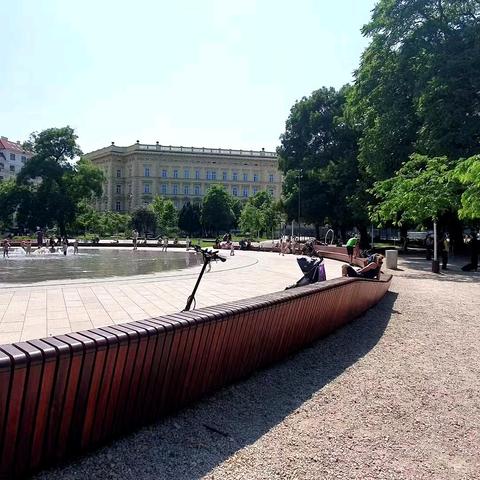 walkable water fountain at the centre of moravské námēstí in Brno, Czechia