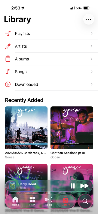 Screenshot of Music app in iOS 26 developer beta 1.