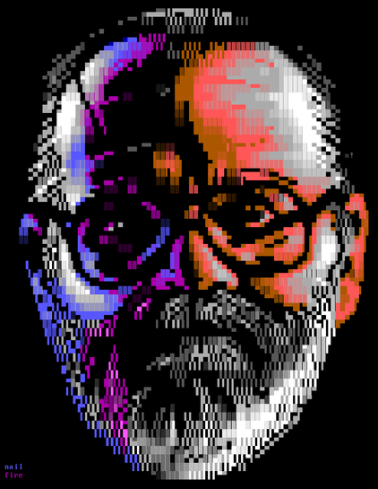 ANSI textmode art portrait of Lucio Fulci