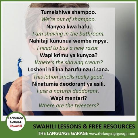 Swahili vocabulary for the bathroom, image of a man shaving