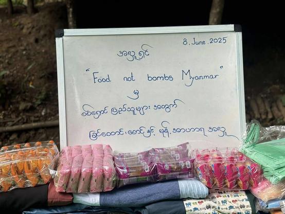 Food not Bombs Myanmar 
8th June 2025 

(About: https://www.abc.net.au/news/2024-06-16/hunger-soars-in-myanmar-and-electricity-rises-punks-bring-hope/103877068 )