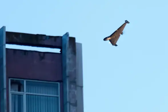 A Russian drone, in effect a flying bomb, is about to hit a residential building in Kyiv and shatter somebody's life.