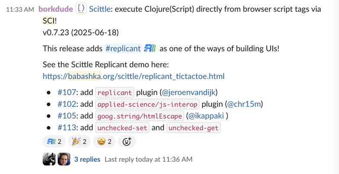 Image contains release notes of the latest scittle release