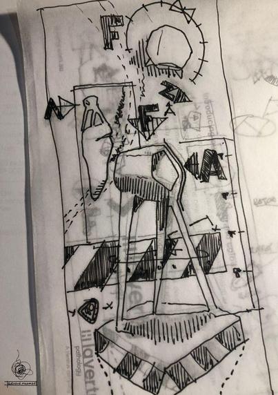 trace paper sketch of a scifi conceptual structure