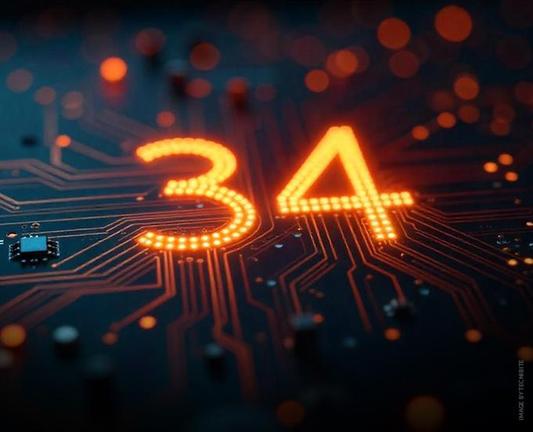 celebratory number 34 on a circuit board