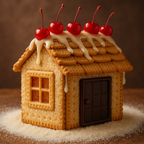 ③« Generated by MicrosoftCopilot »
(3D rendering art: Candy house) This is a dreamy candy house like the one in Hansel and Gretel. The walls are made of cookies, the door is chocolate, and the windows are made of candy. The biscuit roof is decorated with maraschino cherries and drizzled with sweet syrup.