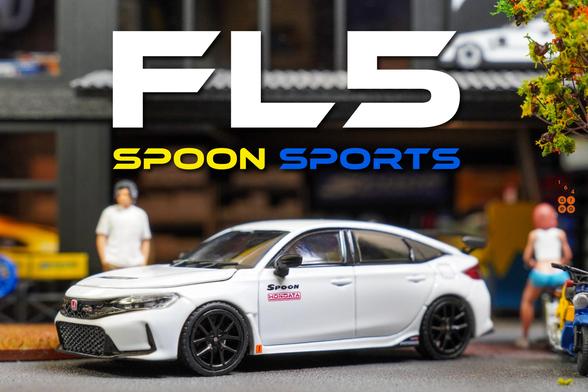 A left side of Honda Civic Type R (FL5), Spoon Sports Livery on White by Motor Helix in 1:64 scale with 1:64 figure on AREA 164