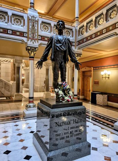 Statue of Nathan Hale, Connecticut's state Hero, within the capitol.