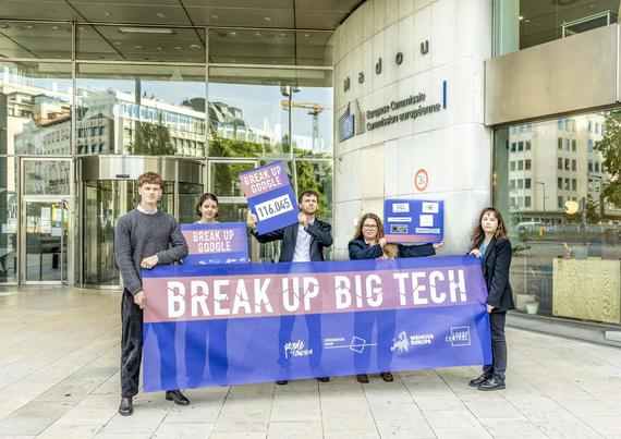 Break Up Big tech banner at the European Commission