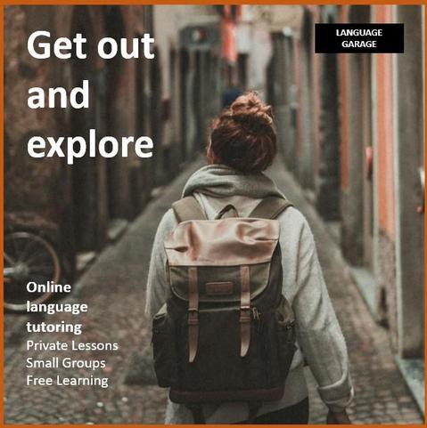 Affordable, effective, and enjoyable online language tutoring, one-on-one lessons, small group classes, and free self study materials. Image of woman with a backpack exploring a street.