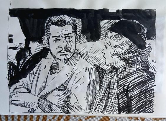 Carnet avec un croquis de Clark Gable et Claudette Colbert assis