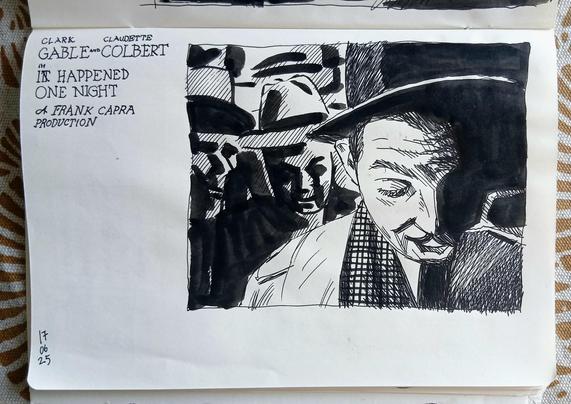 Carnet avec un croquis de Clark Gable au téléphone