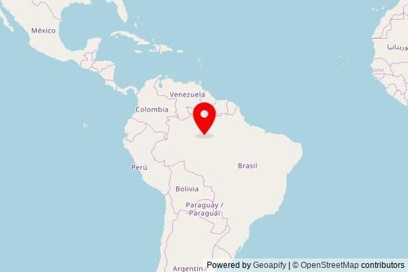 A zoomed in map showing a pin at the position of Igreja de Santa Luzia, Manaquiri, Região Geográfica Intermediária de Manaus, Brazil