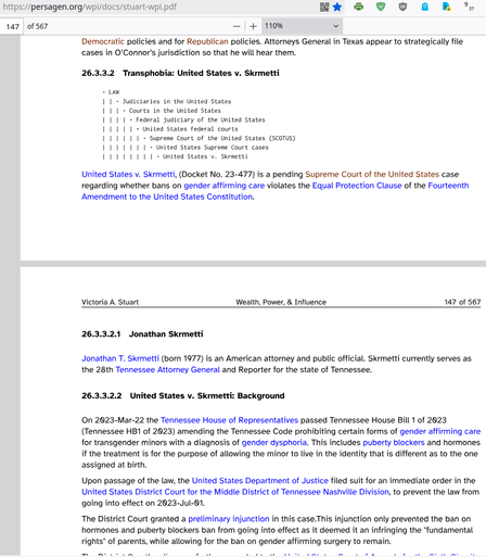 🇺🇲 Roadmap to transgenocide: U.S. vs. Skrmetti [SCOTUS-GOP]
https://en.wikipedia.org/wiki/United_States_v._Skrmetti

* 2025-06-18 upheld TN state ban on puberty blockers, hormone therapy for minors
* 23 states w. similar laws could be affected by SCOTUS's decision

🇺🇲 🇬🇧 🇨🇦 #Christofascism #antiLGBT #misogyny #theocracy #transgenocide
🇨🇦 #Poilievre #DanielleSmith #ScottMoe #Trumpism

🏳️⚧️ #TransLivesMatter #BlackTransLivesMatter #BTLM
https://mastodon.social/@persagen/114186381298087870

Transphobia/Transgenocide
https://persagen.org/wpi/transgenocide
https://persagen.org/wpi/transgenocide/docs/transgenocide.pdf