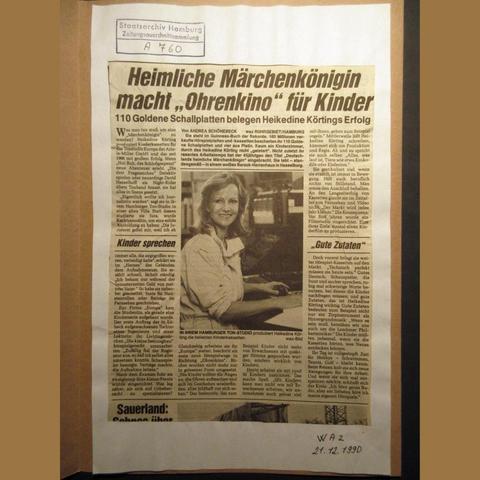 Foto aus der Zeitungsausschnittsammlung im Staatsarchiv Hamburg: Artikel der WAZ über Heikedine Körting vom 21.12.1990