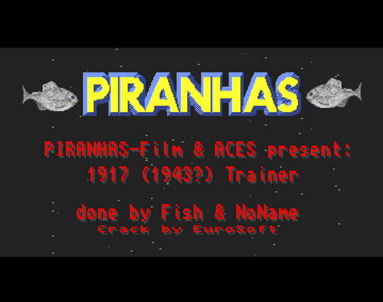 Screenshot of "1943 - The Battle of Midway" - Trainer (+3): Piranhas - Published by GO! on Commodore Amiga (1989)