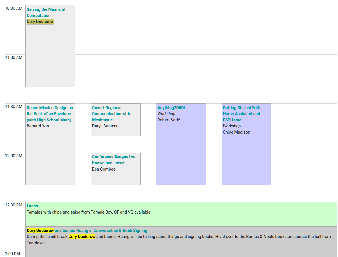 Screenshot of the Friday schedule 