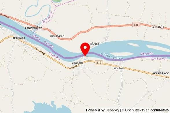 A partially zoomed out map with a pin at the position of Wat Ahong Silawad, Chayangkun Road, Ban A Hong, Thailand