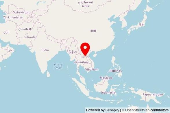 A zoomed in map showing a pin at the position of Wat Ahong Silawad, Chayangkun Road, Ban A Hong, Thailand