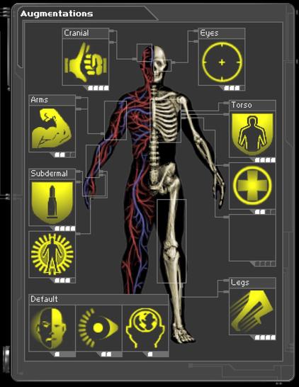 F3 - Ballistic Protection (Level 4)
F4 - EMP Shield (Level 3)
F5 - Aggressive Defense System (Level 4)
F6 - Microfibral Muscle (Level 2)
F7 - Speed Enhancement (Level 4)
F8 - Targeting (Level 3)
F9 - Energy Shield (Level 4)
F10 - Regeneration (Level 2)
F12 - Light (Level 2)
