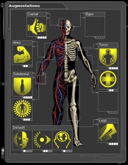 F3 - Ballistic Protection (Level 4)
F4 - EMP Shield (Level 3)
F5 - Aggressive Defense System (Level 4)
F6 - Microfibral Muscle (Level 2)
F7 - Speed Enhancement (Level 4)
F9 - Energy Shield (Level 4)
F10 - Regeneration (Level 2)
F12 - Light (Level 2)

