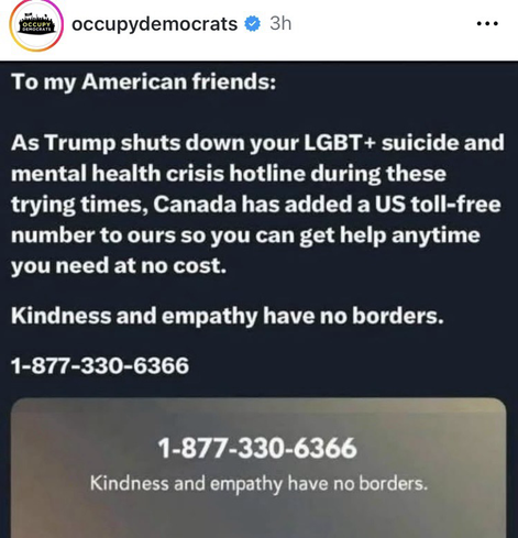 Canada is adding toll free number for LGBT+ suicide hotline 