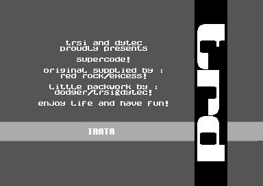 Screenshot of "Supercode" - Crack: TRSI & Dytec - Published by CP Verlag on Commodore 64 (19xx)