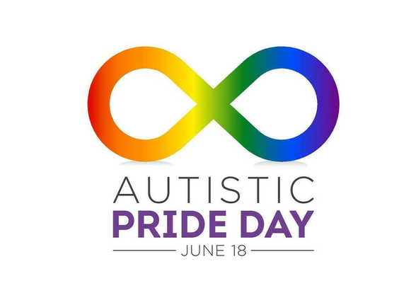 Rainbow Infinity Symbol with the wording Autistic Pride Day on June 18th